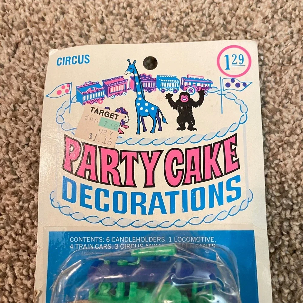 Vtg circus rainbow zoo Plastic Flowers Birthday Cake Candle Holders Cake Toppers